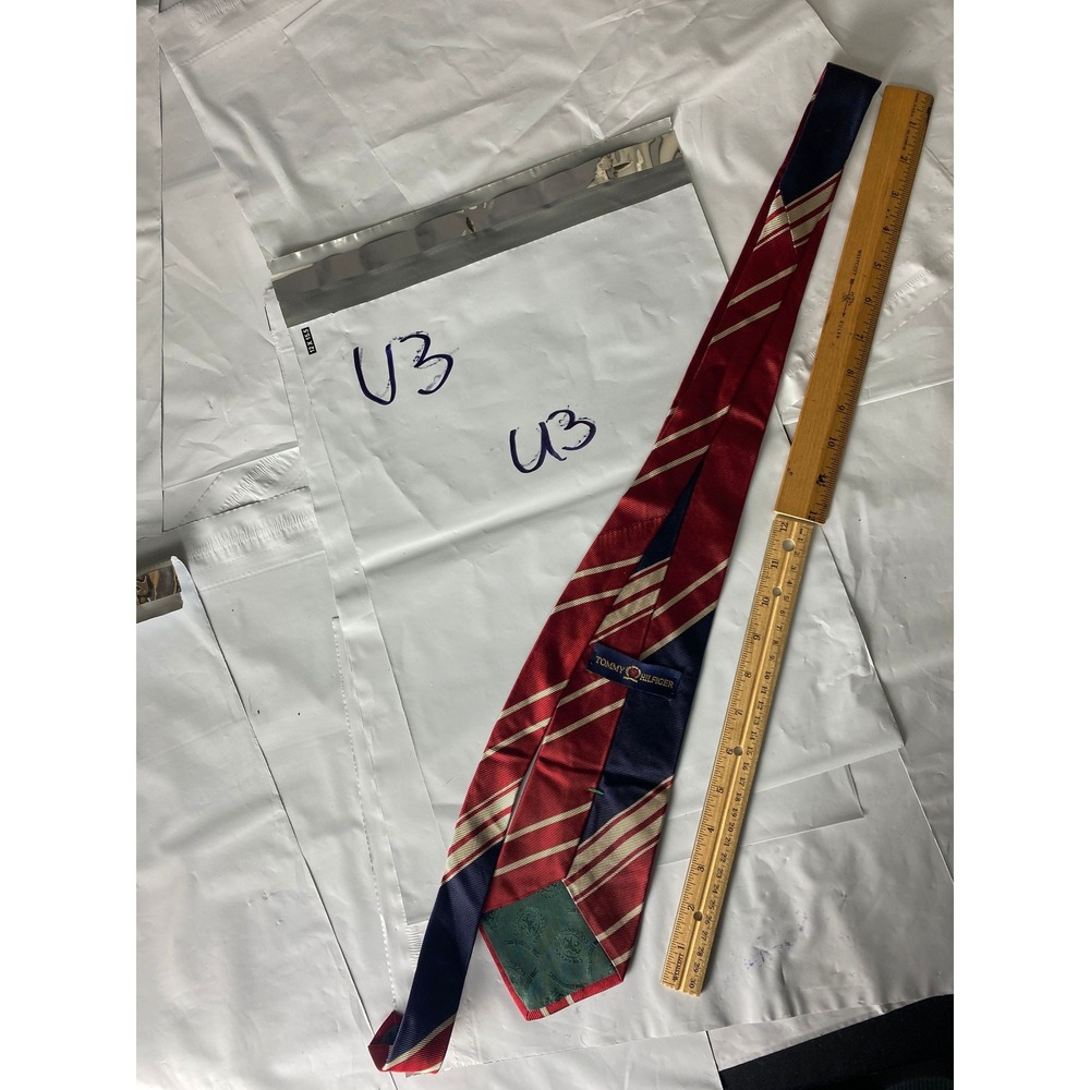 Tommy Hilfiger Striped‎ Silk Necktie Red Navy Gold Mens Formal Business